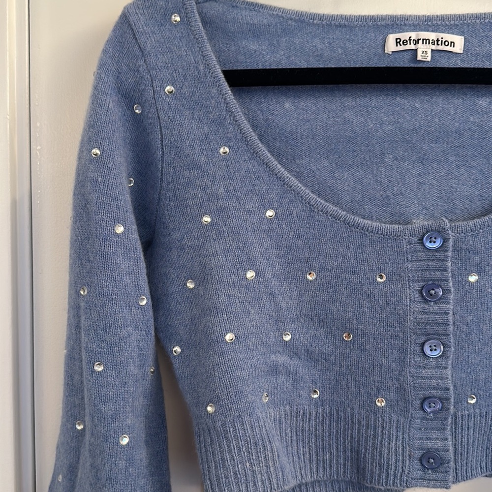 💎🪩Reformation Crystal cropped cashmere cardigan - size XS - *never worn*🪩💎